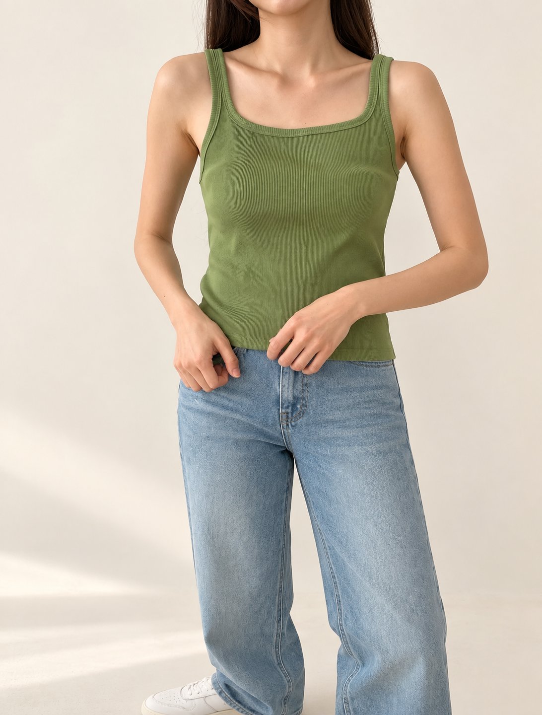 Ribbed Henley Tank Top — Green · 원본 5 수정본