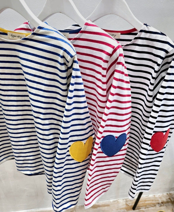 Heart Patch Stripe Long Sleeve T-Shirt