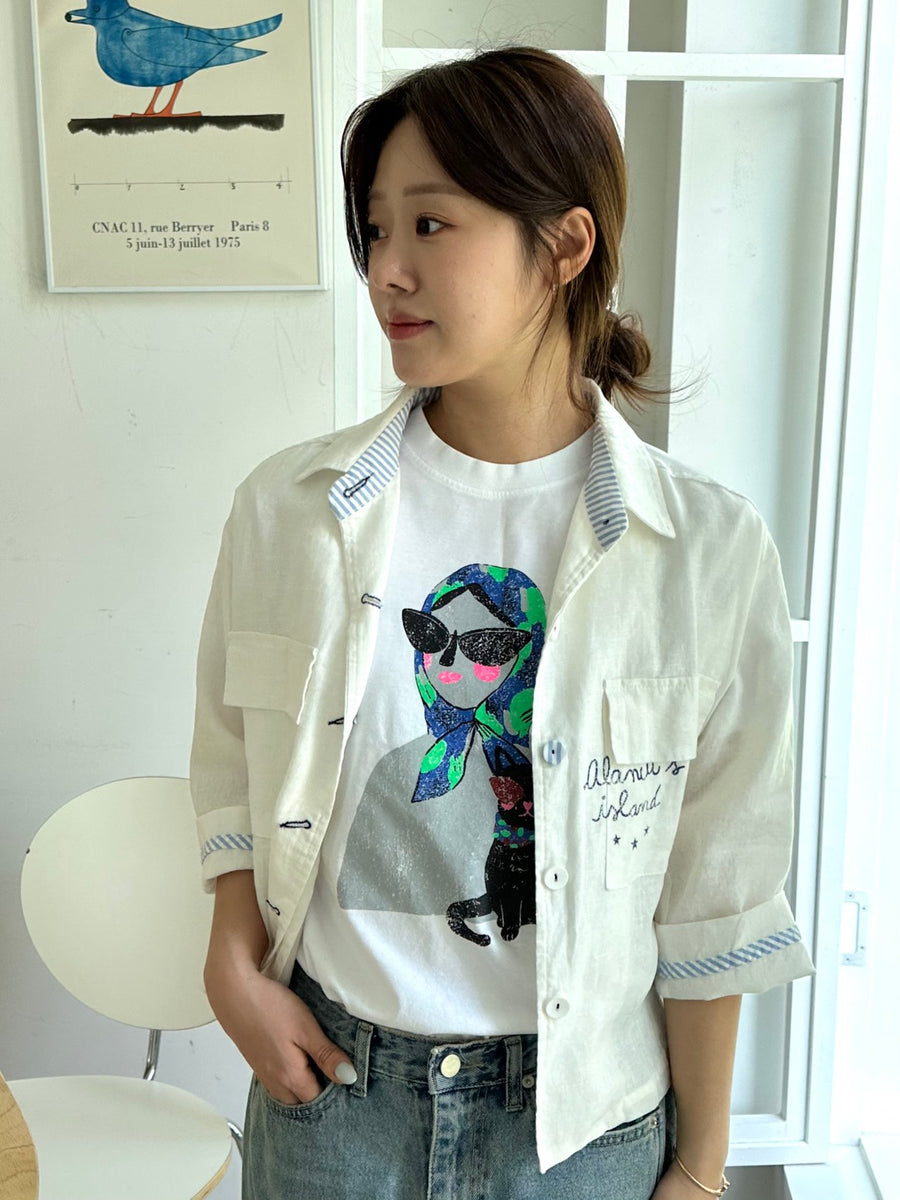 Star Linen 3/4 Sleeve Jacket
