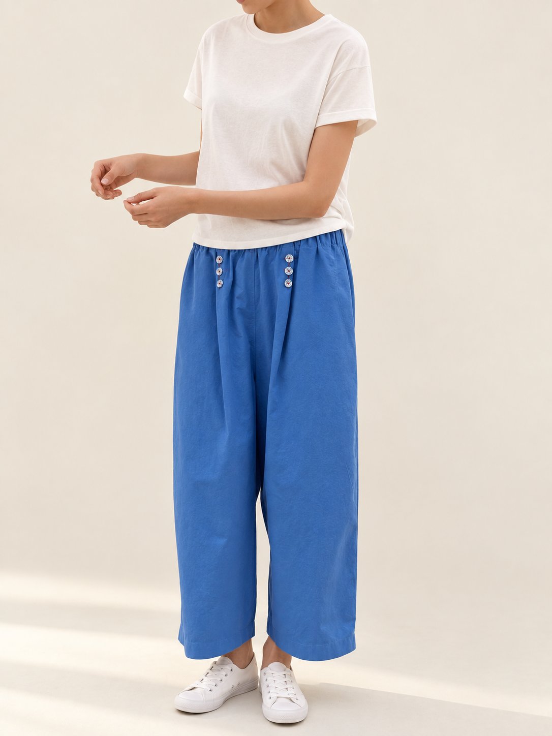 Button Front Cotton Pants — Blue · 원본 17 수정본