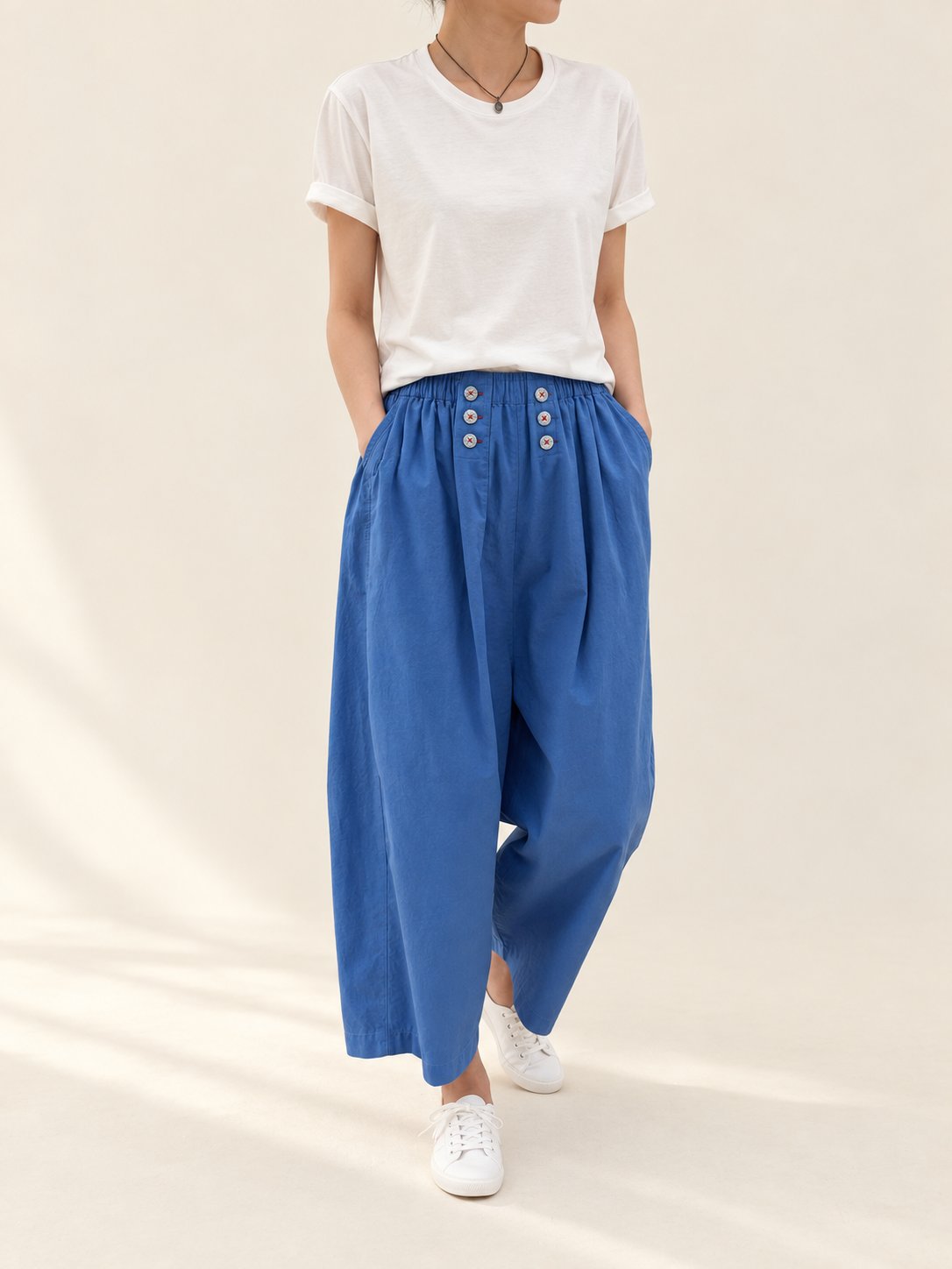 Button Front Cotton Pants — Blue · 원본 11 수정본