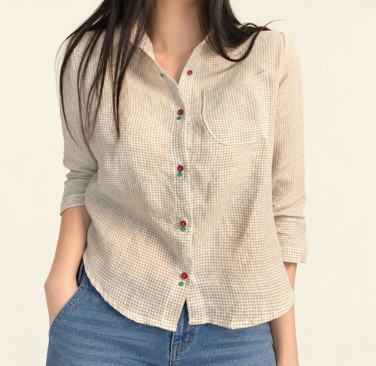 Audrey Gingham Linen Shirt — Beige (사진 색상) · 원본 2 수정본