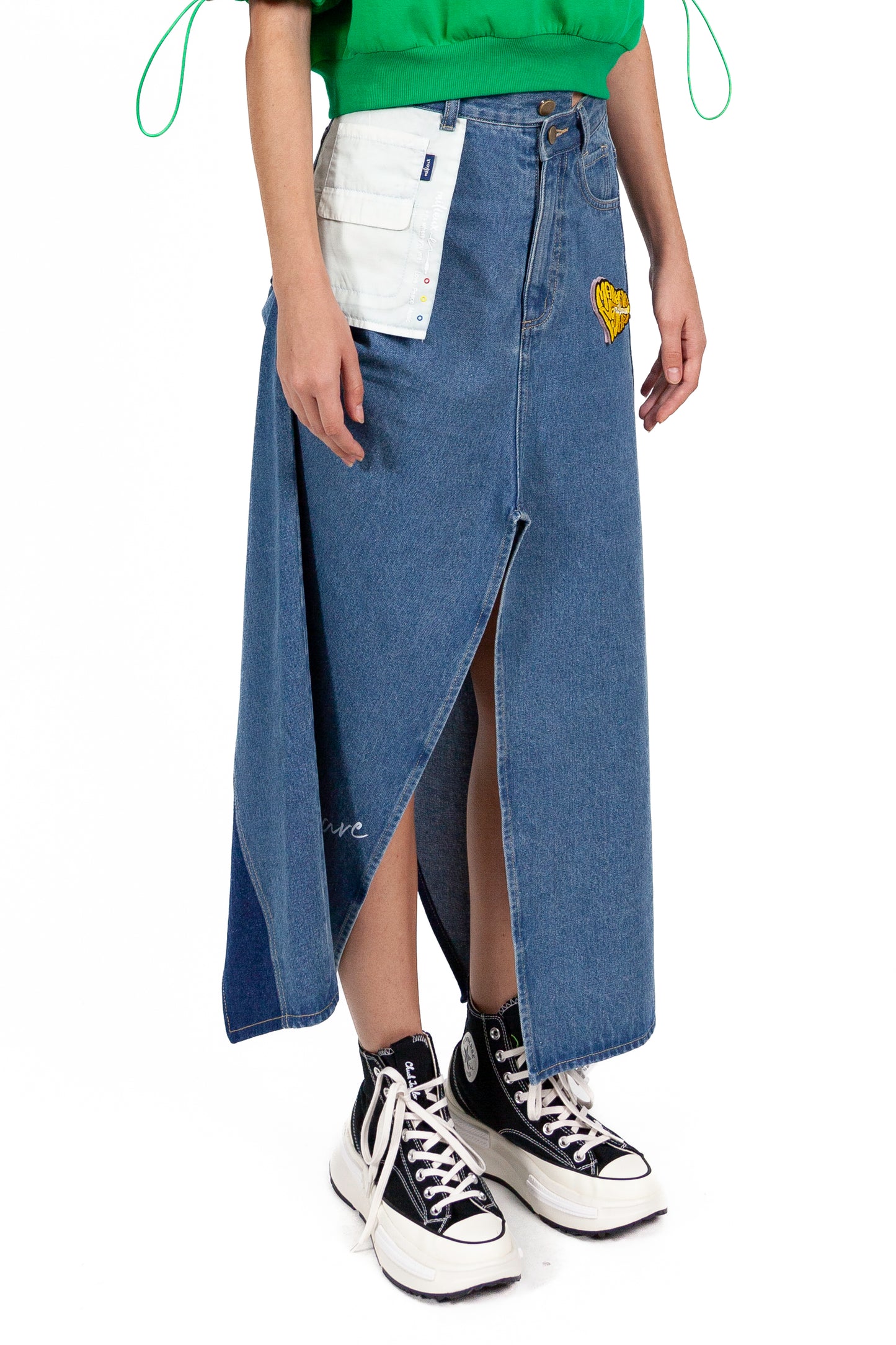 Deconstructed Denim Skirt Long