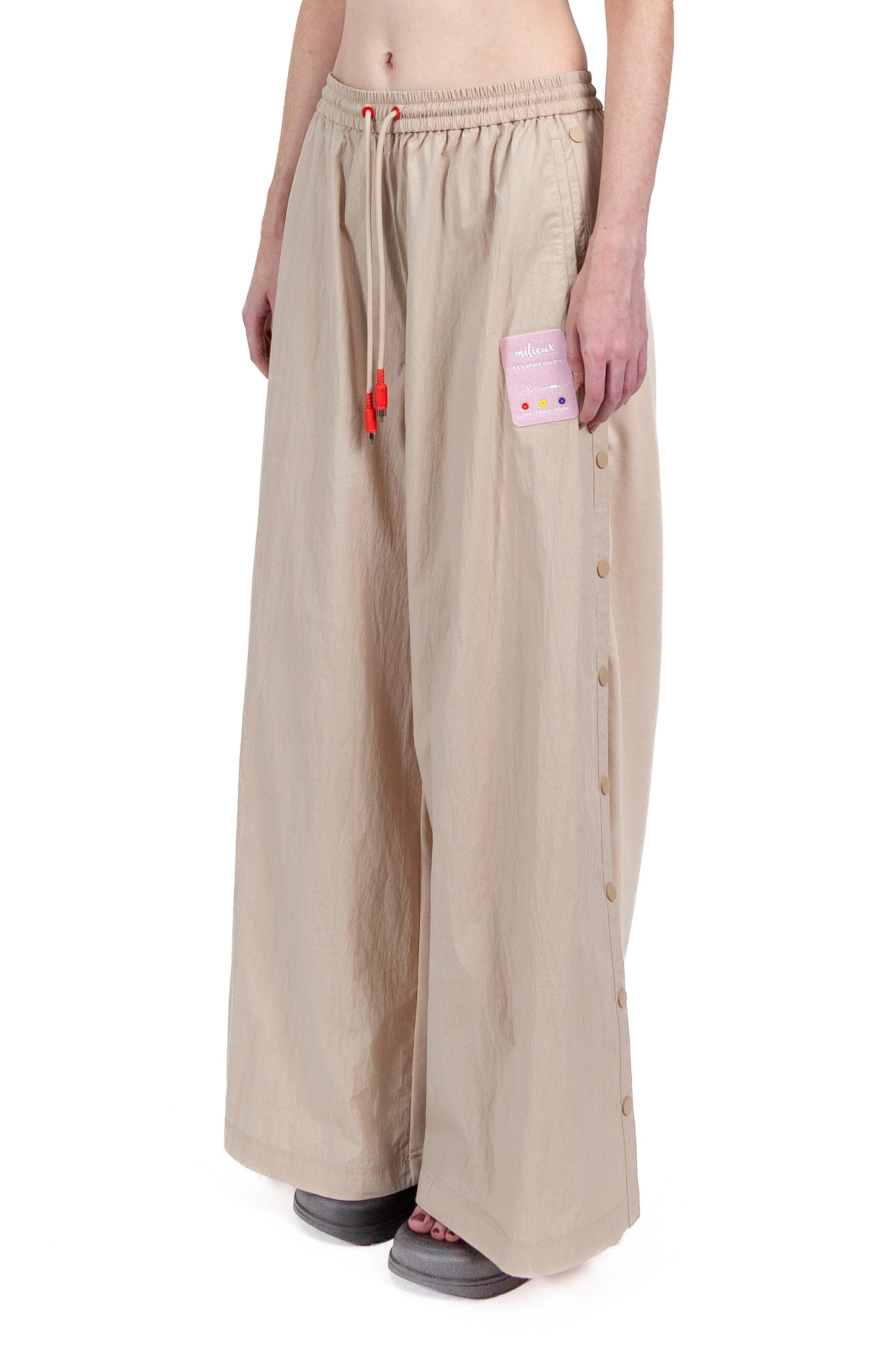 Drawstring Mixed Fabric Pants Long