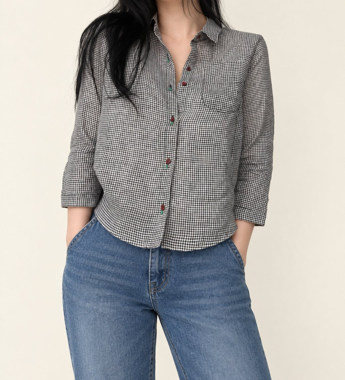 Audrey Gingham Linen Shirt — Black · 원본 5 수정본