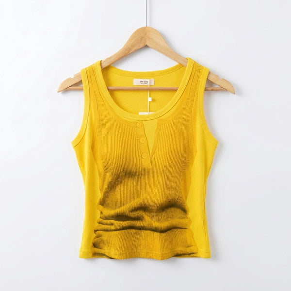 Layered Look Graphic Print Ribbed Tank Top