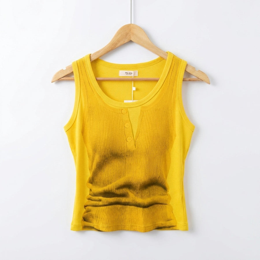 Layered Look Graphic Print Ribbed Tank Top
