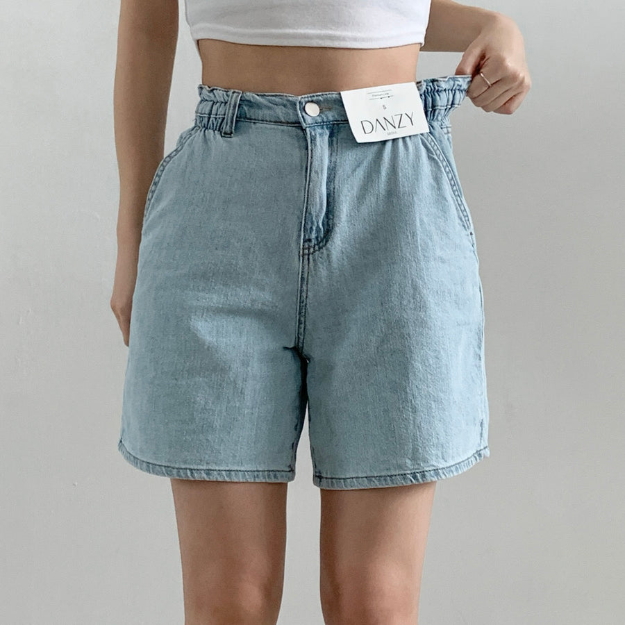 Side Banding Linen Blend Denim Shorts | Korean Fashion Singapore