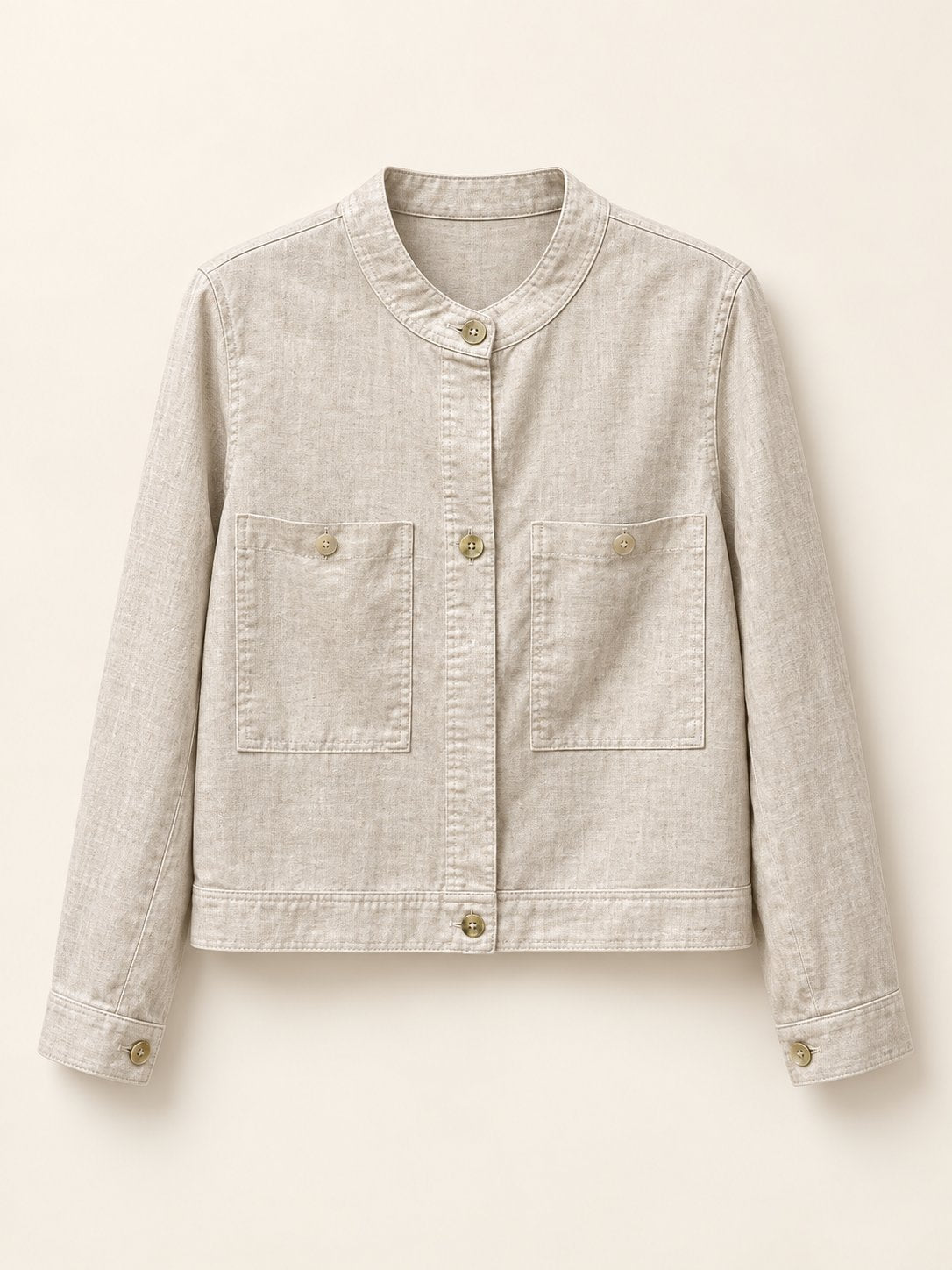 High Collared Pocket Linen Jacket — Beige · 제품컷