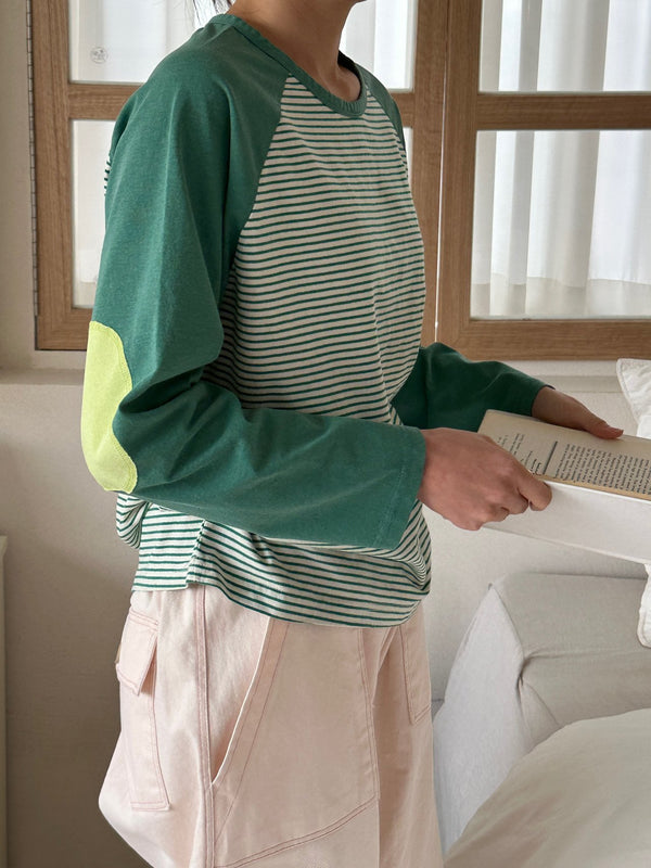 Patch Detail Striped Long Sleeve T-Shirt