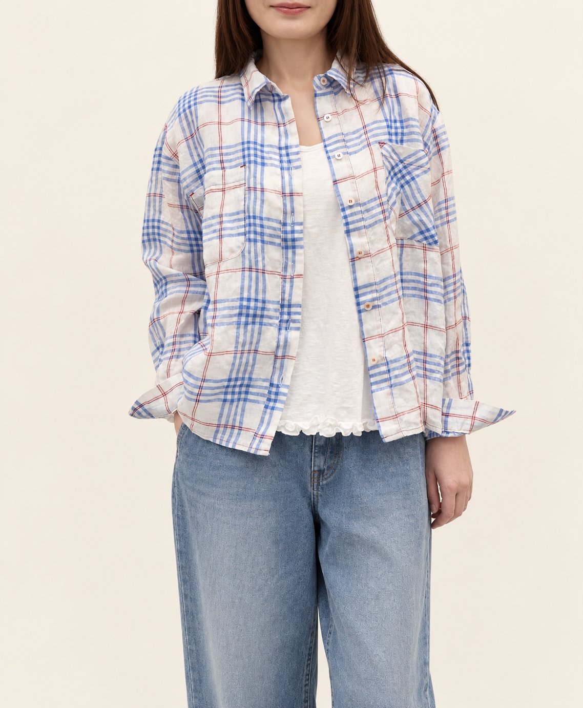 Soft Plaid Linen Shirt — Blue · 원본 4 수정본