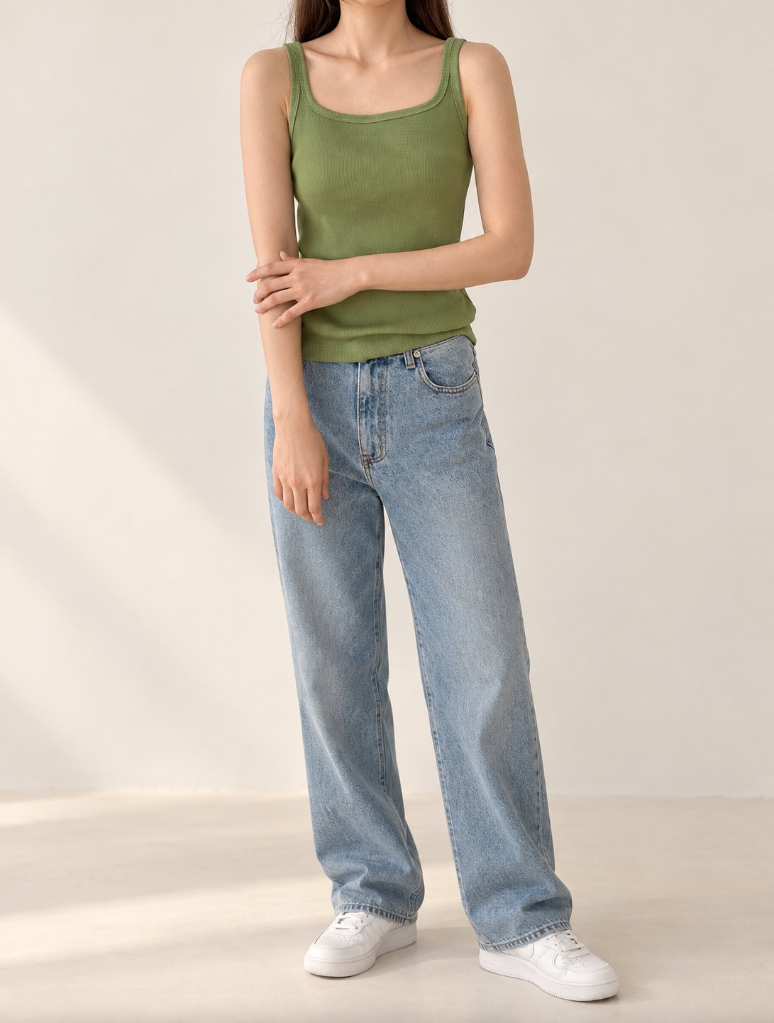 Ribbed Henley Tank Top — Green · 원본 7 수정본