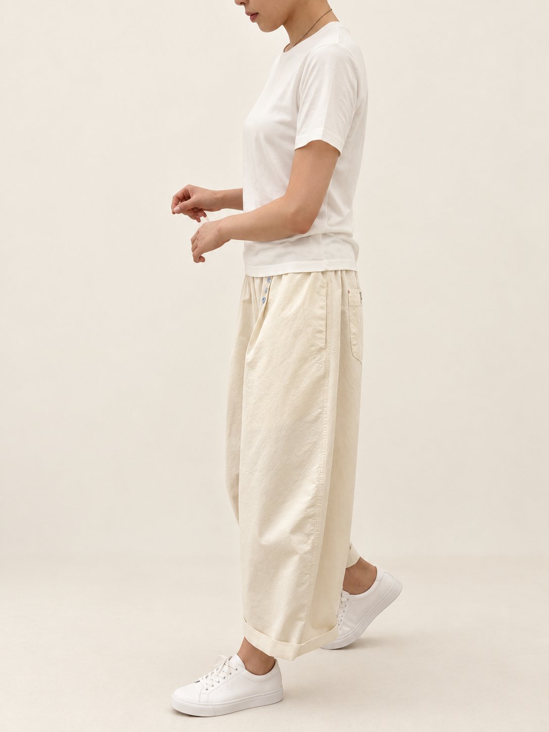 Button Front Cotton Pants — Cream · 원본 7 수정본