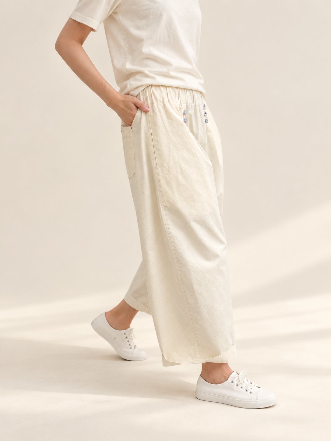 Button Front Cotton Pants — Cream · 원본 4 수정본