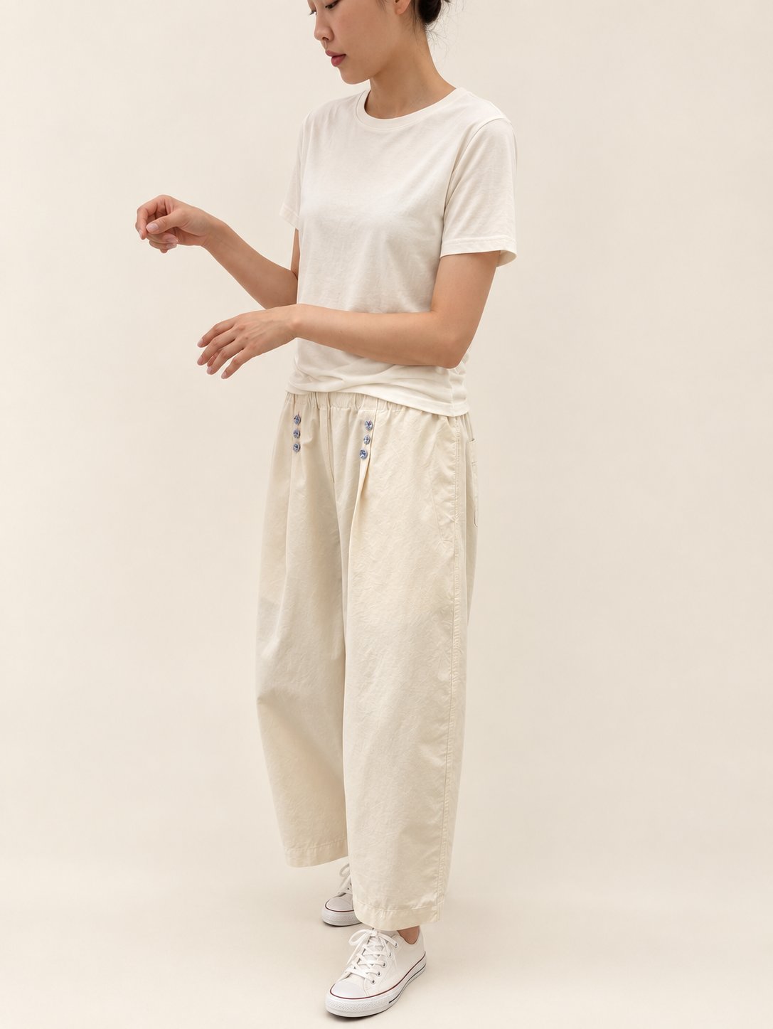Button Front Cotton Pants — Cream · 원본 9 수정본