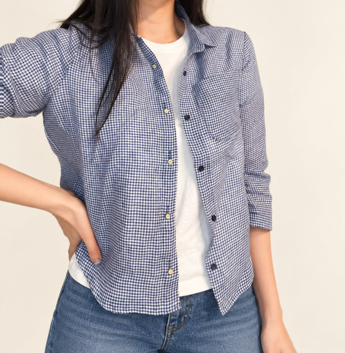 Audrey Gingham Linen Shirt — Blue · 원본 7 수정본