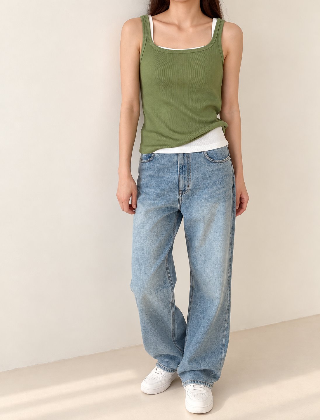 Ribbed Henley Tank Top — Green · 원본 9 수정본