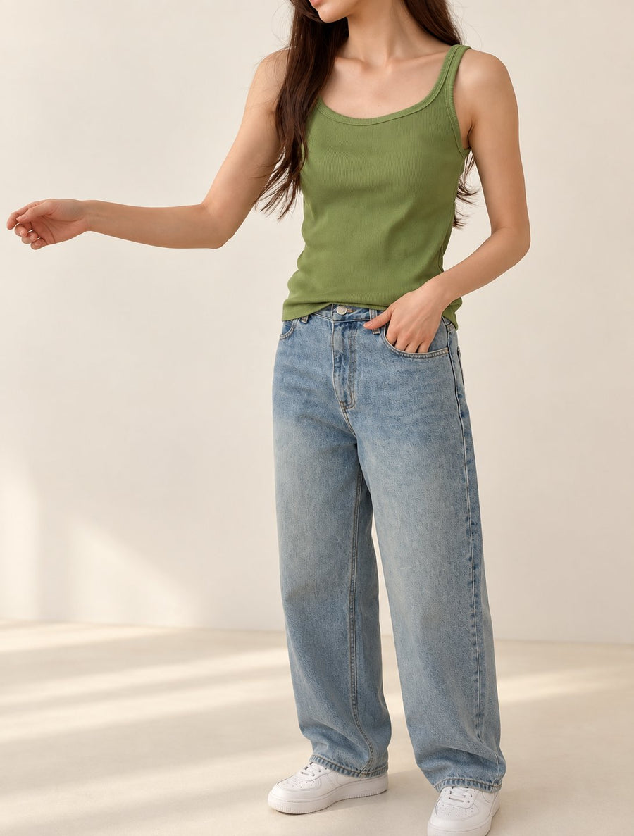 Ribbed Henley Tank Top