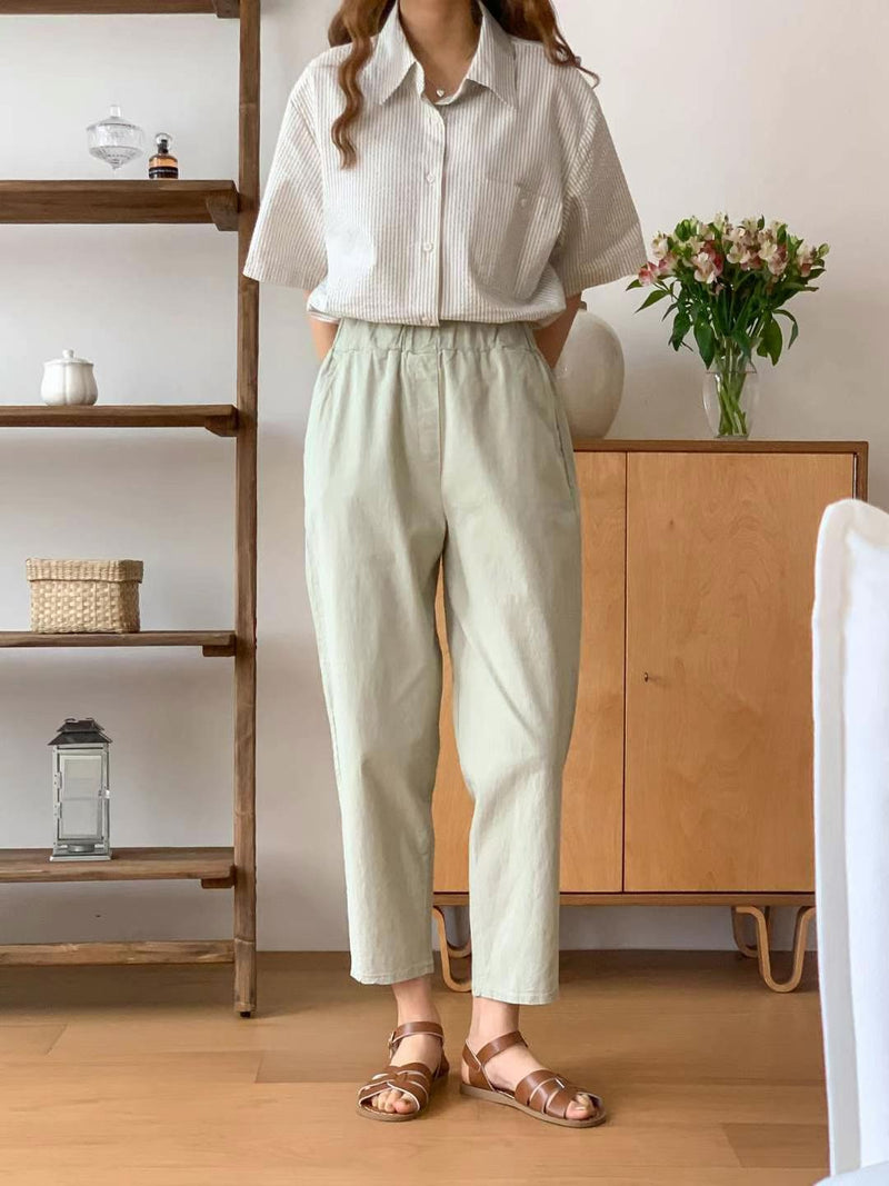 Baggie Style Linen Blend Pants