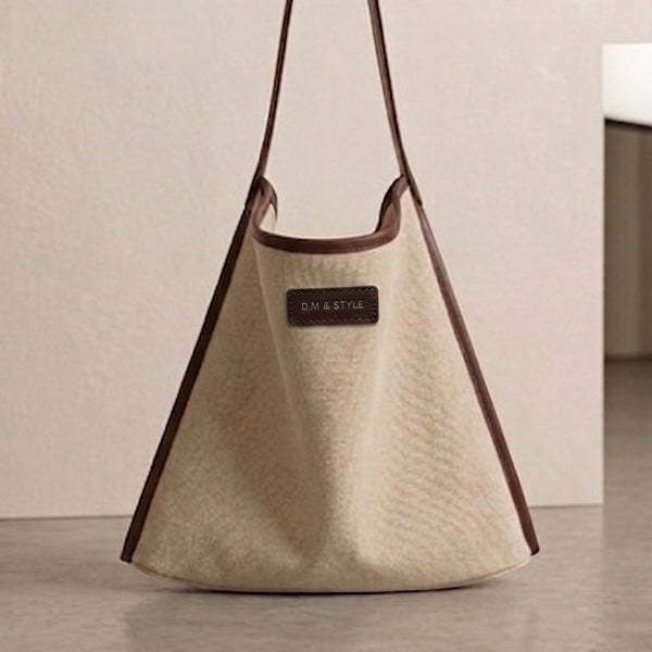 Daily Linen Canvas Hobo Bag with Leather strap