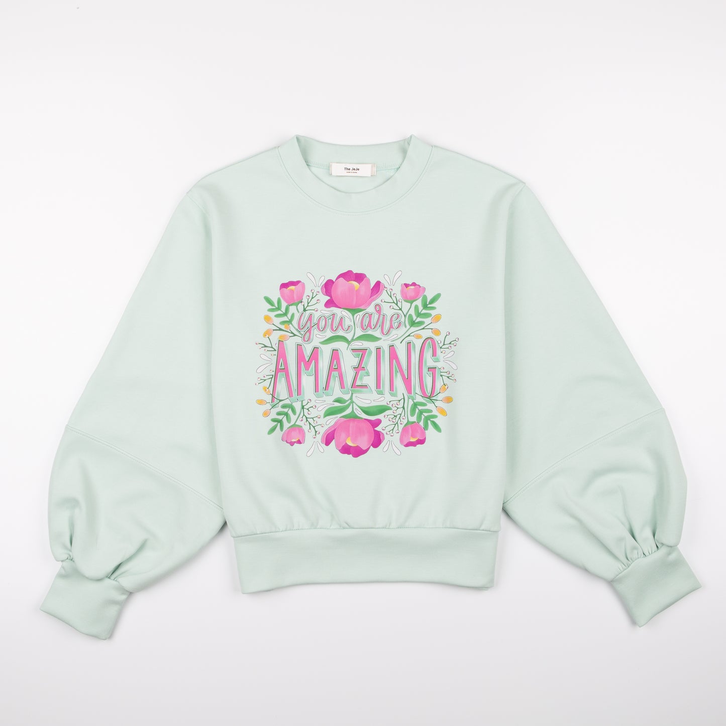 Flower Balloon Sleeve Sweat Shirt