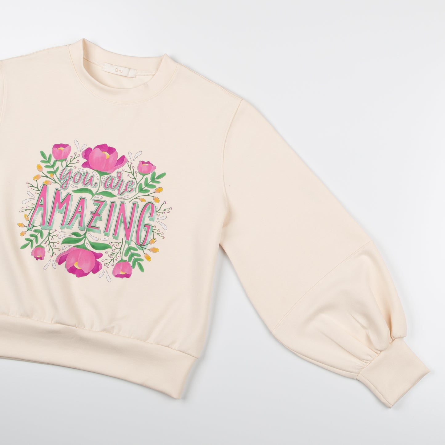 Flower Balloon Sleeve Sweat Shirt