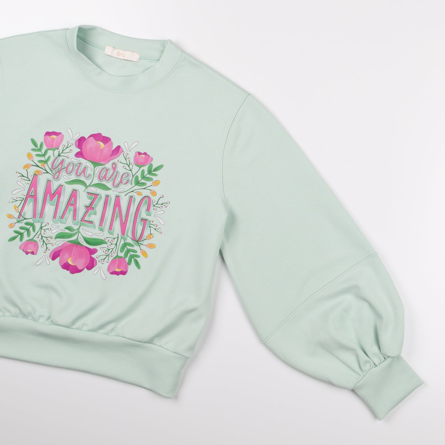 Flower Balloon Sleeve Sweat Shirt