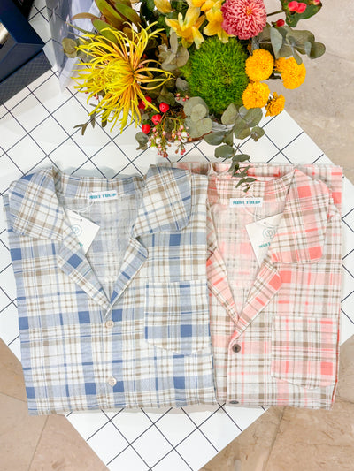 (Sale) Linen Checkered Nightwear/Pajama Set