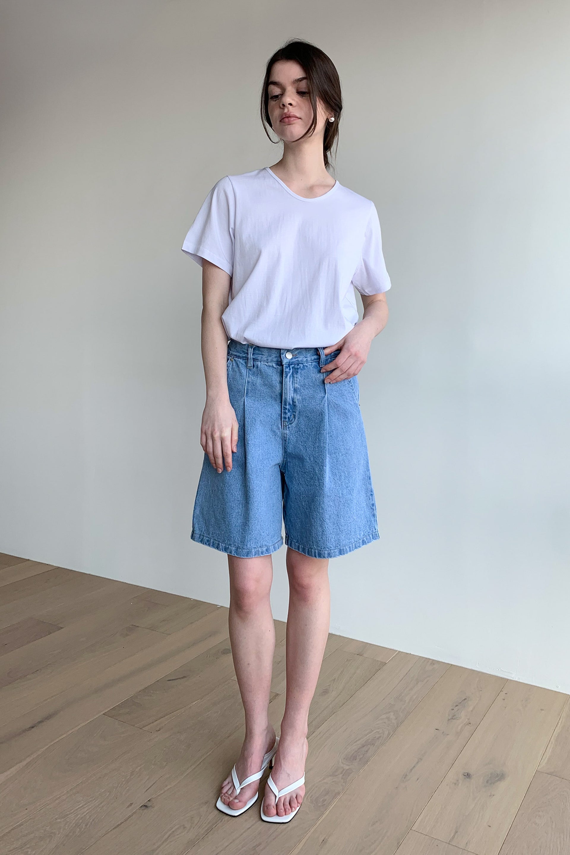 PinTuck Demin Short Pants|Pleated Aline Denim Shorts|Made in Korea
