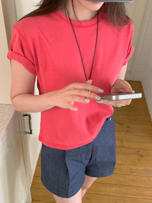 Pigment Wash Roll-Up T-Shirt