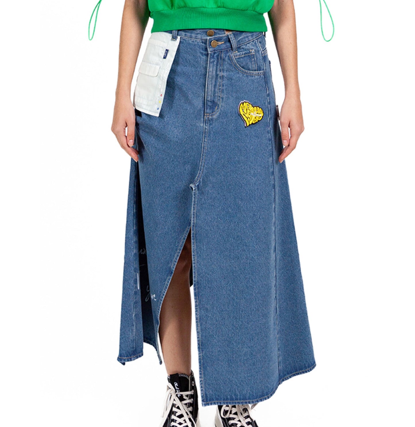 Deconstructed Denim Skirt Long