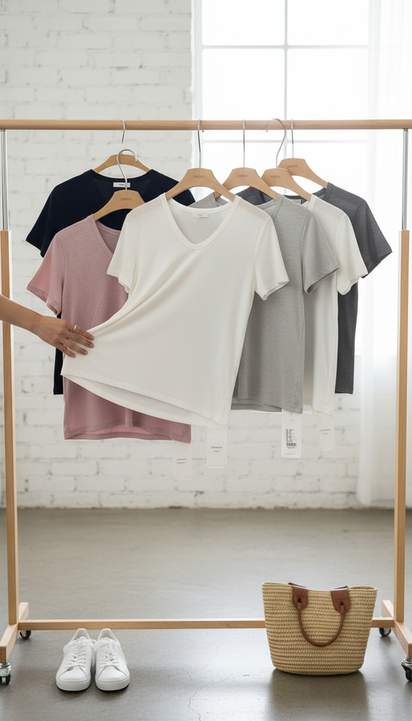 Soft Tencel Wool Blend U-Neck Basic T-shirt