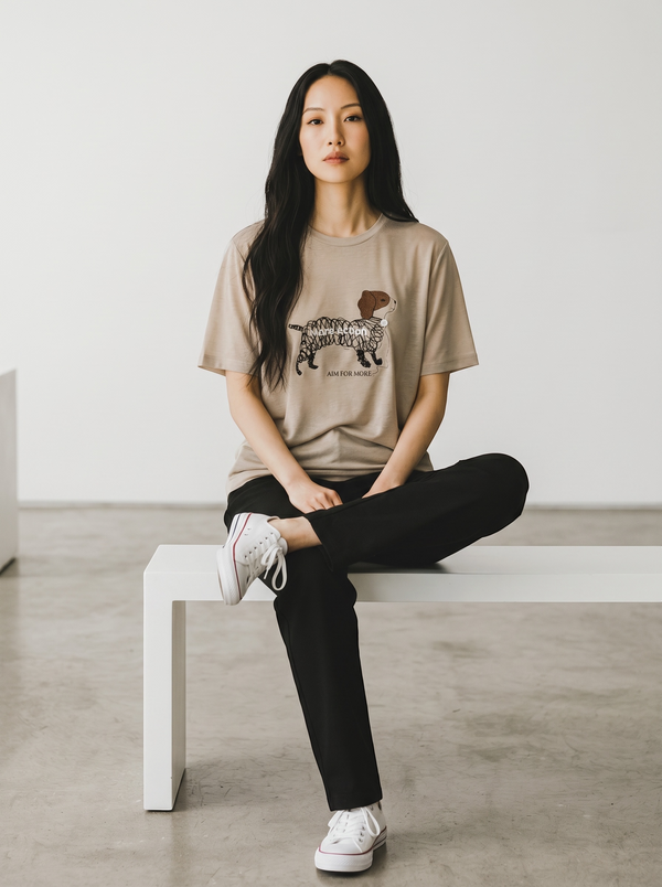 Soft silk-tencel puppy print t-shirt