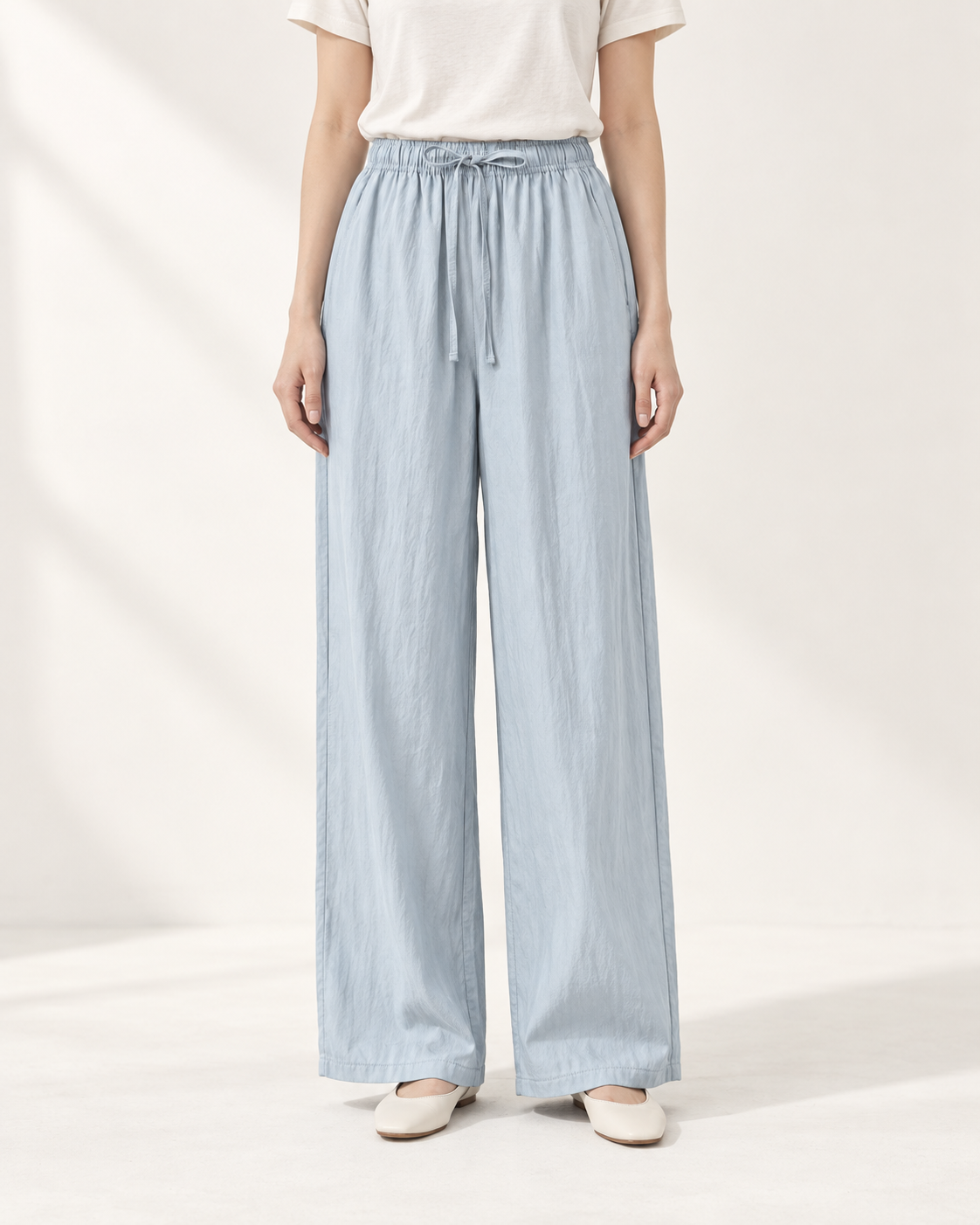 Comfort-Fit Office Cotton Banding Pants — Skyblue — styled outfit