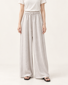 Wide Fit Cotton Banding String Pants — Light Gray — styled outfit
