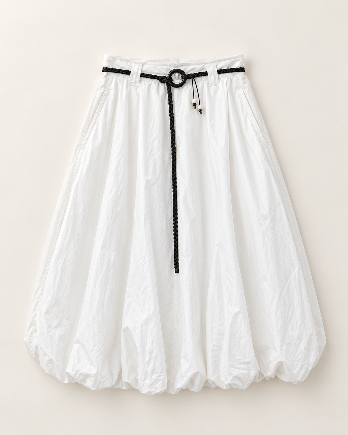 Balloon Belt Skirt — White — product view
