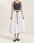 Balloon Belt Skirt — White — styled outfit