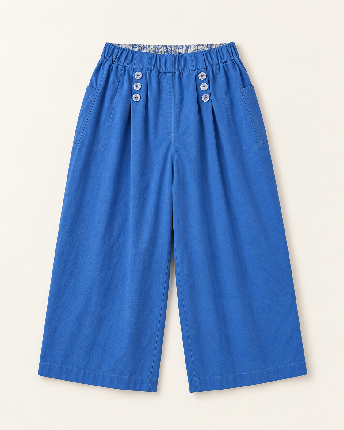 Button Front Cotton Pants — Blue — product view