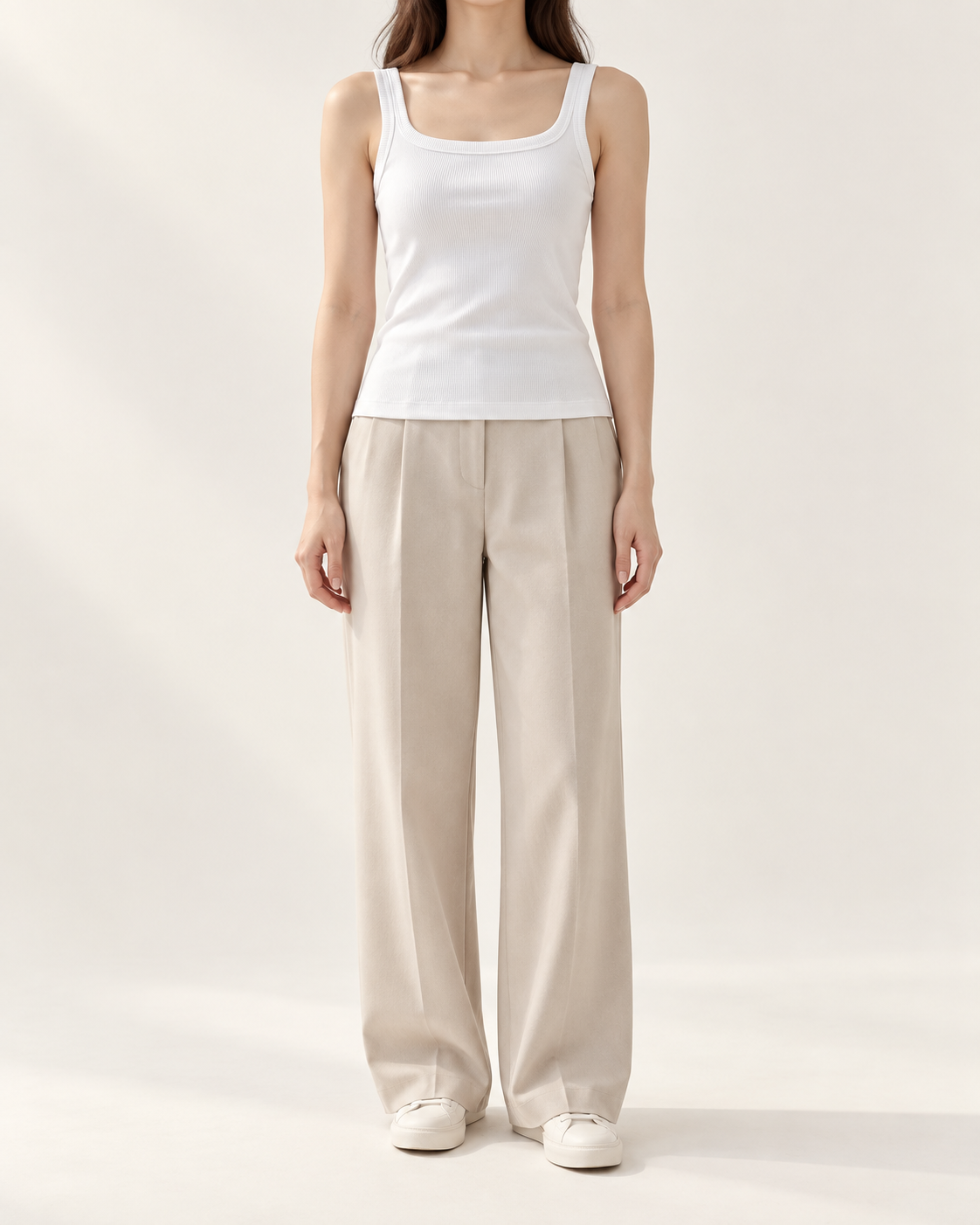 Ribbed Henley Tank Top — White — styled outfit