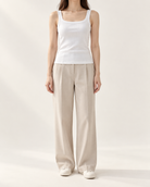 Ribbed Henley Tank Top — White — styled outfit
