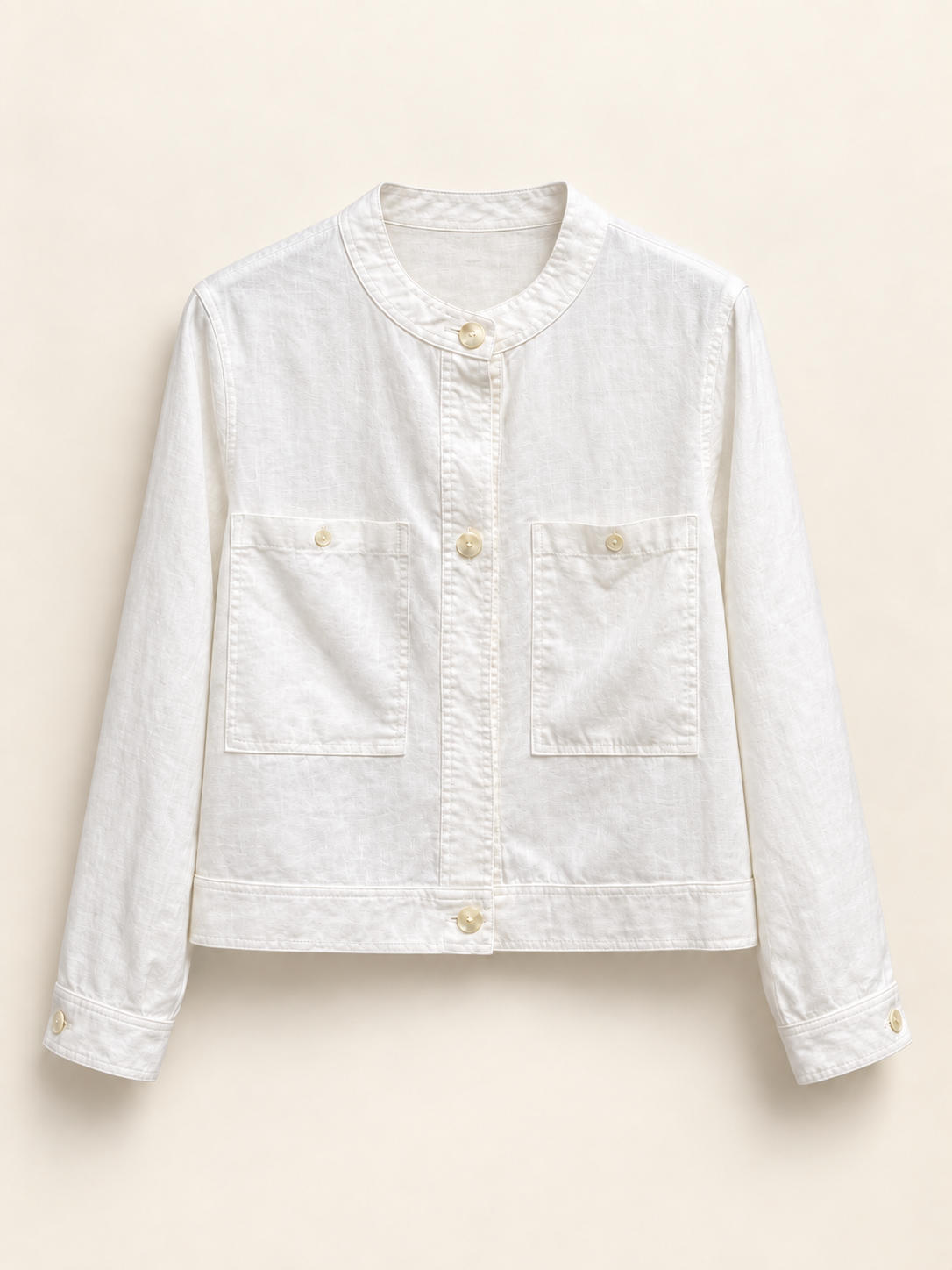 High Collared Pocket Linen Jacket — White · 제품컷 · 사진 색상