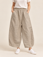 Pure Linen Balloon Banding Pants — Beige · 앞모습 · 착용컷