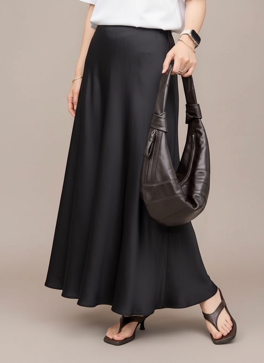 The JeJe Korea fashion&lifestyle 프리미엄 램스킨 너트 호보 백, 다크 브라운 컬러, 가죽 소재