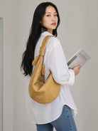 The JeJe Korea fashion&lifestyle 10-272 프리미엄 램스킨 노티드 호보 백, 옐로우 컬러