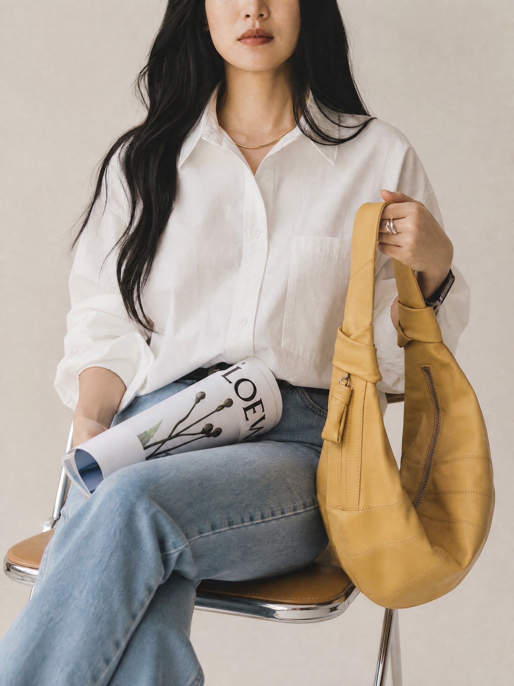 The JeJe Korea fashion&lifestyle 10-272 프리미엄 램스킨 너트 호보백, 옐로우 컬러